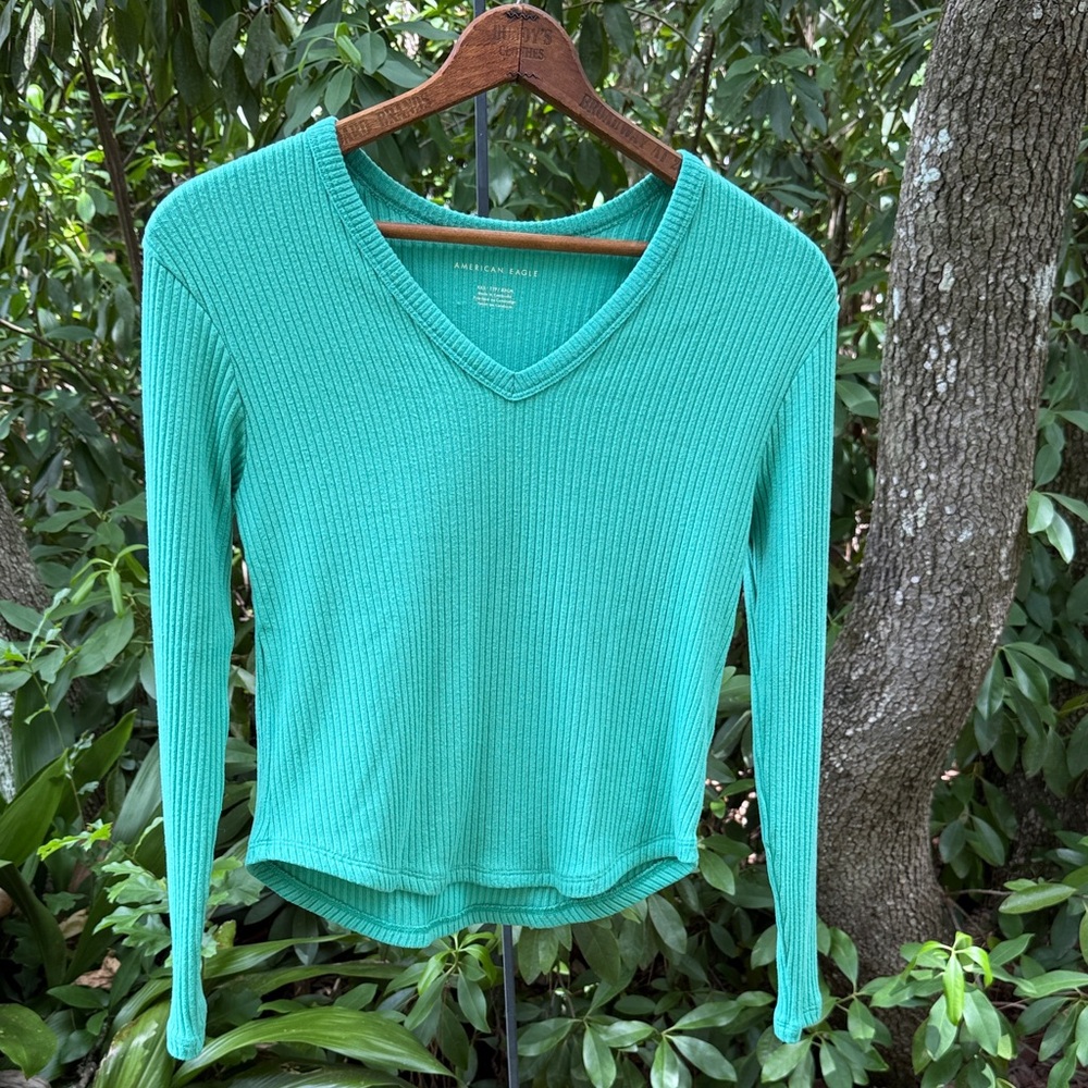 American Eagle Outfitters V-Neck Ribbed Top